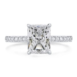 Bo.Dream Radiant Cut 2 Carat Cubic Zirconia Engagement Rings for Women Platinum Plated Sterling Silver Size 6