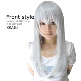 Silver Cosplay Wig Color Straight Semi-Long 23.6 inches (60 cm), Heat Resistant (Straight, 23.6 inches (60 cm), Silver)