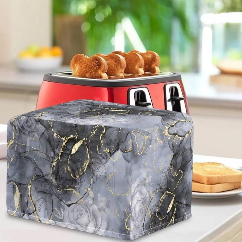 Yatixapu Toaster Cover 4 Slice, Gray Marble, Waterproof Polyester, Drawstring