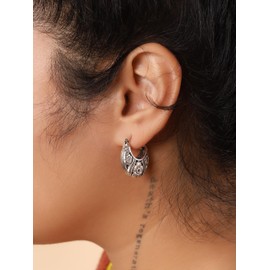 MINACHI Ancient Bloom Boho Hoop Earrings, Jewelry Gift for Women, Mother's Day, Summer Vibe, Medium, Alloy Steel, No Gemstone