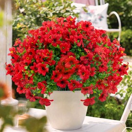 Artificial Flowers Outdoor Fake Plants Spring Summer Decoration UV Resistant Boxwood Shrubs Faux Plastic Bushes for Outside Planter Patio Yard Wedding Indoor Home Kitchen Farmhouse Decor (12Pcs, Red)