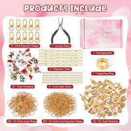 Lokuc 364 Pcs Keychain Making Kit - DIY Bag Charm Kit with Box, 41 Charms, 10 Keychain Clips, Jewelry Pliers, Key Rings and Jump Rings - Keychains Making Supplies Gift for Adults