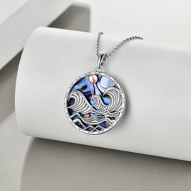 YFN Ocean Wave Necklace/Earrings for Women Sterling Silver Abalone Shell Ocean Jewellery Gifts for Women Girls, Sterling Silver