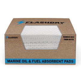 FLASHDRY Marine Oil & Fuel Spill Absorbent Pads - 100-Count Box, 17.5” x 13.5”, Water Repellent, Effective Spill Control, Marine Protection, High-Performance, Eco-Friendly, Tear Resistant