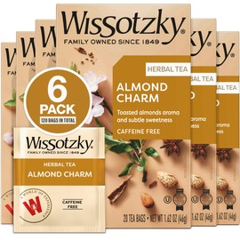 Wissotzky Almond Charm Herbal Tea Bags (6 Pack - 120 Tea Bags) | Caffeine Free | “AKA Chemdat Hashaked” | Delicious Aroma