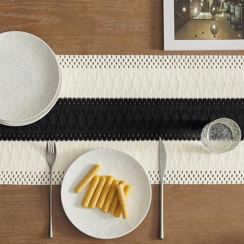 30×240cm Boho Table Runner with Tassels Hand Woven Cotton Macrame