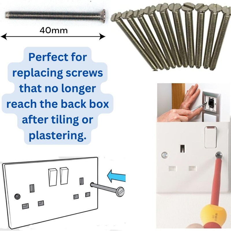 Pack of 10 Electrical Screws Chrome M3.5 40mm M3.5 Thread
