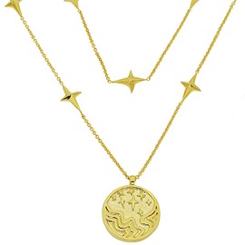 AUROZIA Tarot Card Necklaces, 18K Heavy Gold Plated Layered Necklaces Cameo Pendants with Stars, Gold Coins necklaces, Vintage Desing, Birthday Gifts for Women(The Star)