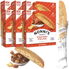 Nonni's Brown Butter Pecan Biscotti, Nutty Pecan Cookie with Rich Browned Butter Flavor, 8 Individually Wrapped Bakery Snacks, 5.52 oz, 6 Pack