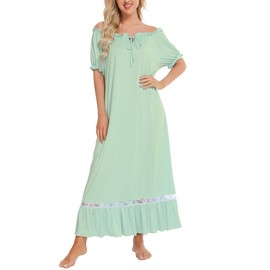 Women Vintage Nightdresses Short Sleeve Lace Nightgown Long Sleep Dress Modal Nightie Lounge Dresses