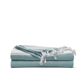 9Threads 100% Cotton Turkish Beach Towel with Bag Towels Oversized 36"x72" Pool Absorbent Extra Large Quick Dry Sand Travel Towel (Green, 2 Pack)