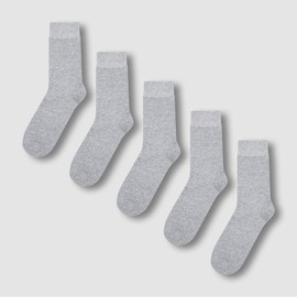 JAJU [JAJU] Men's Mid-Calf Cotton Socks 5-Pack_Melange Grey