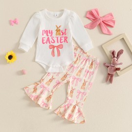 YINGISFITM Easter Baby Girl Outfit My First Easter Bunny Onesie Romper Bell Bottoms Pants Newborn Easter Clothes (My 1st easter bunny, Newborn)