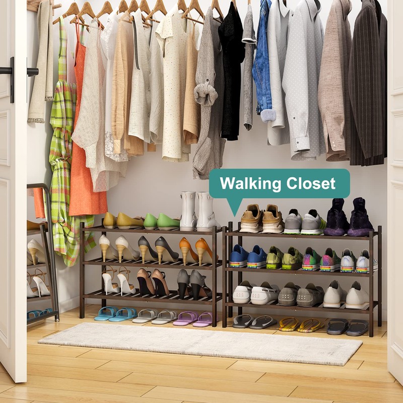 viewcare Shoe Rack for Closet, 3-Tier Bamboo Wood Shoe Racks,