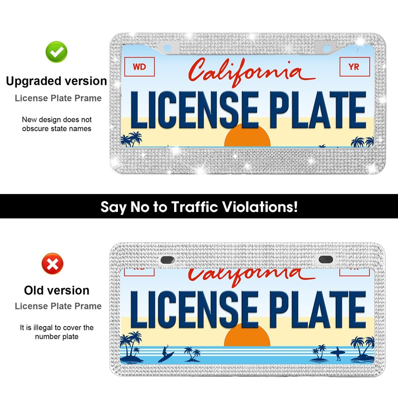 2 Pack Bling License Plate Frames, Sparkly Rhinestone Diamond Car