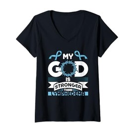 Womens Lymphedema Awareness My God is Stronger Than Lymphedema V-Neck T-Shirt