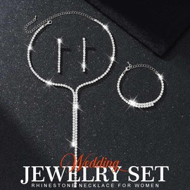 GORAIS Wedding Jewelry Set Rhinestone Formal Necklace Earrings Bracelet Sets Bridal Prom Costume Jewelry for Women and Brides