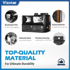 Vizotae Headlights W/Bulbs for 1994-1998 Chevy C10 Pickup Truck C/K 1500 2500 3500 Silverado Tahoe Suburban, 1992-1994 Blazer Driver & Passenger Side