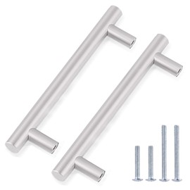 Gobrico Satin Nickel Cabinet Handles/15 Pack Stainless Steel Brushed Nickel T Bar Drawer Pulls for Kitchen Hardware/6.3 inch Hole Centers