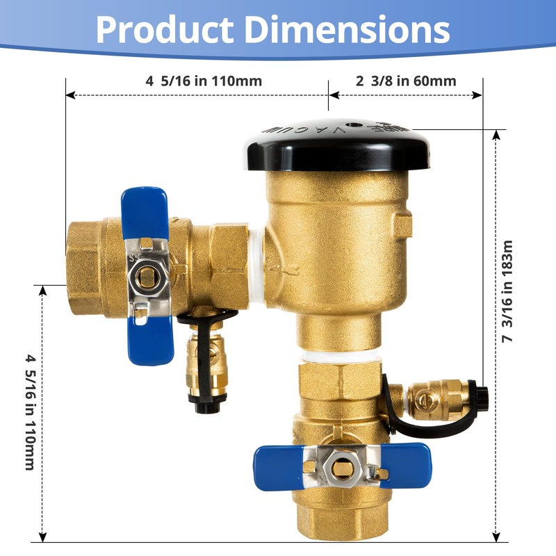 3/4" Pressure Vacuum Breaker Assembly, Solid Brass Backflow Preventer,Max 400