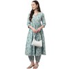 FIORRA Kurta acampanada de algodón puro con pantalón para mujer,