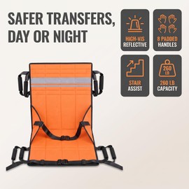 Transfer Sling for Elderly & Disabled, Patient Transfer Lift Assist, Transfer Board Alternative for Stairs, Chairs & Cars, Portable Stair Lift for Seniors, Emergency Evacuation Chair Pad (Orange)