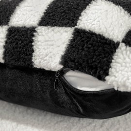 AmHoo Pack of 2 Decorative Throw Pillow Covers Checkerboard Luxury Super Soft Faux Fur Wool Set Case Cushion for Couch Sofa Bedroom 16 x 16-Inch Black