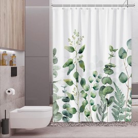 Yeele Green Shower Curtain, Plant Shower Curtain Teal Leaves Shower Curtain Machine Washable, Waterproof Fabric Shower Curtain Set for Bathroom Decor with 12 Shower Curtain Hooks 48x72 Inches