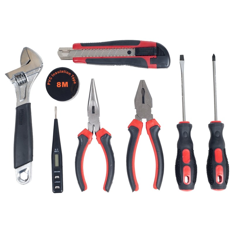 Household Hand Tools - 9-Piece Tool Set Includes Adjustable Wrench,