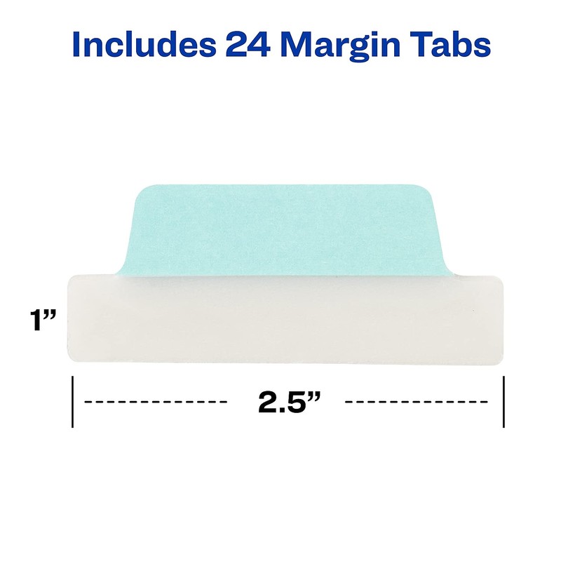 Avery Margin Ultra Tabs, 24 Repositionable Sticky Tabs, 2.5" x