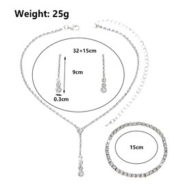 GIGB PBDK Silver Rhinestone Bridal Jewelry Set for Women,Bohemia Crystal Fringe Pendant Necklace Earrings,Minimalist Zircon Tennis Bracelet Wedding Jewelry Gift (Silver)