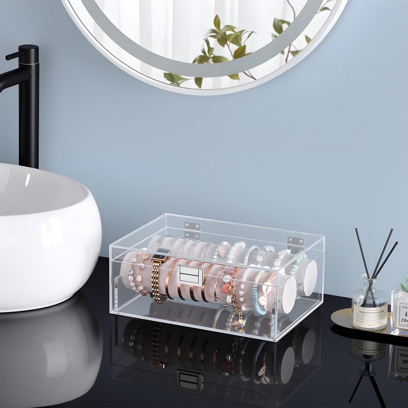 Lolalet Acrylic Bracelet Organizer Box, Clear Jewelry Display Holder for