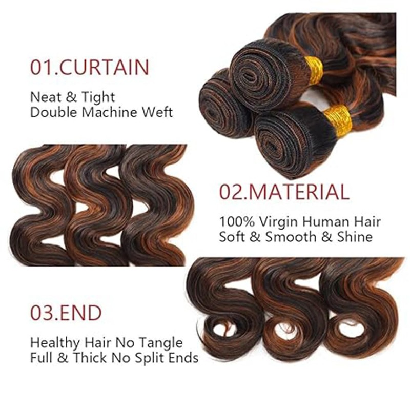 Niciitysi Ombre P1B30 Body Wave Bundles Human Hair Highlight Brown