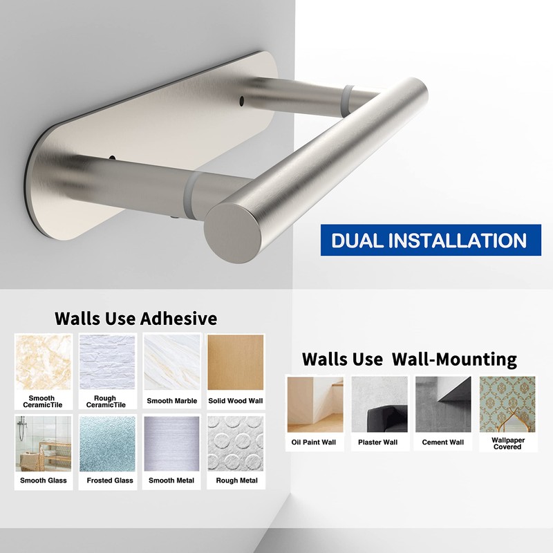 Ruacq Self Adhesive Toilet Paper Holder Brushed Double Post Pivoting