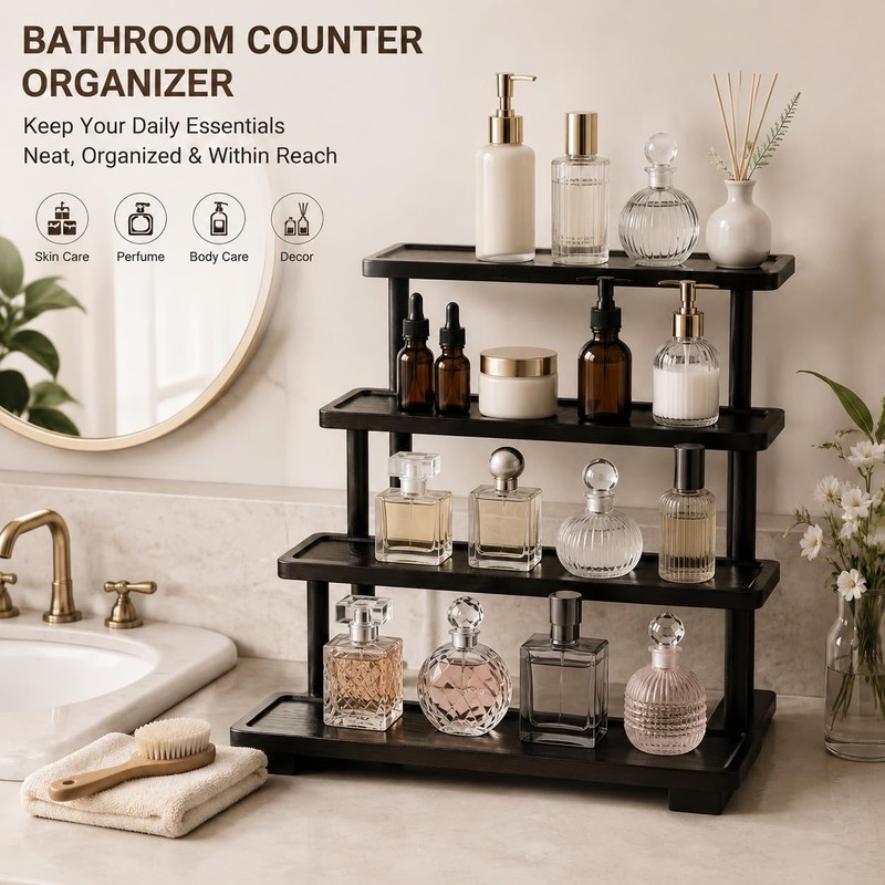 4 Tier Cologne Stand for Men, Wooden Perfume Organizer, Cologne