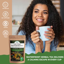 On The Waterfront Herbal Tea - Supports Hydration & Wellness, Raspberry Leaf, Spearmint and Peppermint Loose Leaf Tea, Caffeine Free - 4 Oz (3)