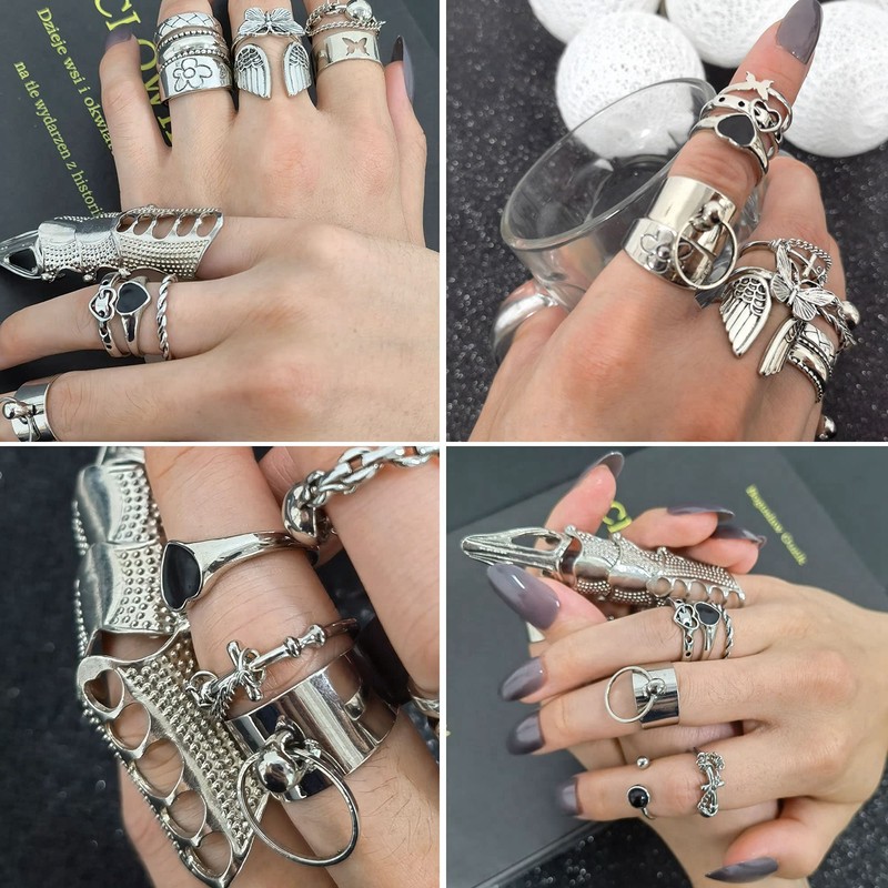 ZELORES 16Pcs Vintage Silver Knuckle Rings for Women Adjustable Open
