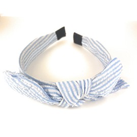 Fashion Accessories Now Blue White seersucker removable bow head hair band 1 1/8 inches wide stripe fabric