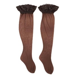 EVERSWE 2 Pairs Pack Women's Thigh High Silicone Lace Top Sheer Stocking (Brown, M)