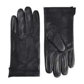Harssidanzar Men's Leather Gloves Cashmere Lined Warm Touchscreen Gloves SM052EU, black