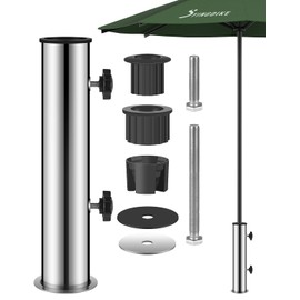 Patio Umbrella Stand, Universal Granite Outdoor Umbrella Base Replacement Parts with Silicone Pad, Stainless Steel Table Base with Longer Bolts-Black (Included Two Bolts 2.16'' and 5.05'') (Silvery)