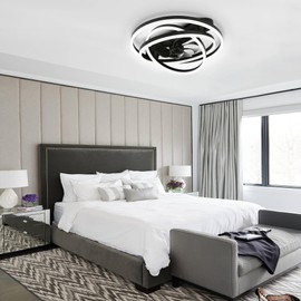 Dawn Whisper 24" Ceiling Fans with Lights and Remote 6 Speeds Reversible Silent DC Motor Low Profile Flush Mount Dimmable LED Ceiling Fans for Bedroom (Black)