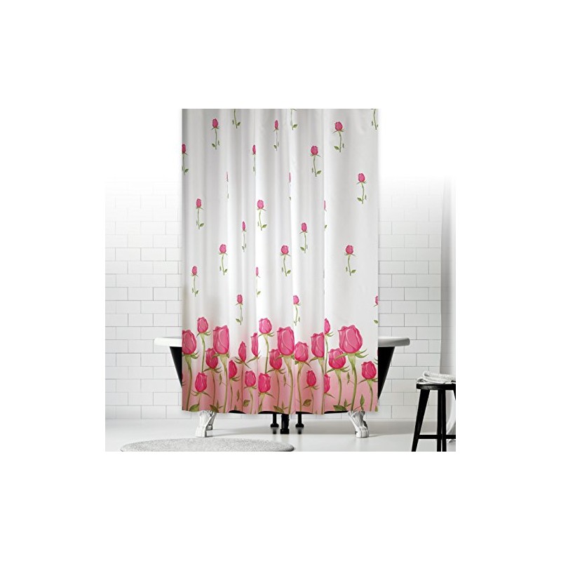 beytug Fabric Bathroom Shower Curtain Extra Long with Roses wide
