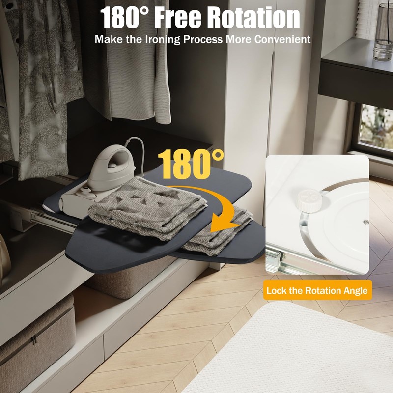 Retractable Foldable Ironing Board 180° Swivel Pull Out Ironing Board