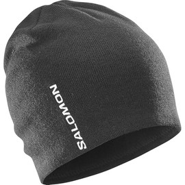Salomon GRAPHIC BEANIE, Warm Running Cap for Hiking, Trail Running, Outdoor Sports Unisex, Deep Black, one size fits all
