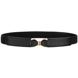 VONMELLI Women's Elastic Thin Waist Belt, Vintage Slim Belt for Dress, Stretch Belt with Bow Buckle, black