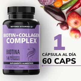 Biotin+Collagen Complex- Contiene Biotina + Colágeno + 15 Ingredientes y Vitaminas - Suplemento Vitamínico - Suplemento Alimenticio en Cápsulas - Sin 