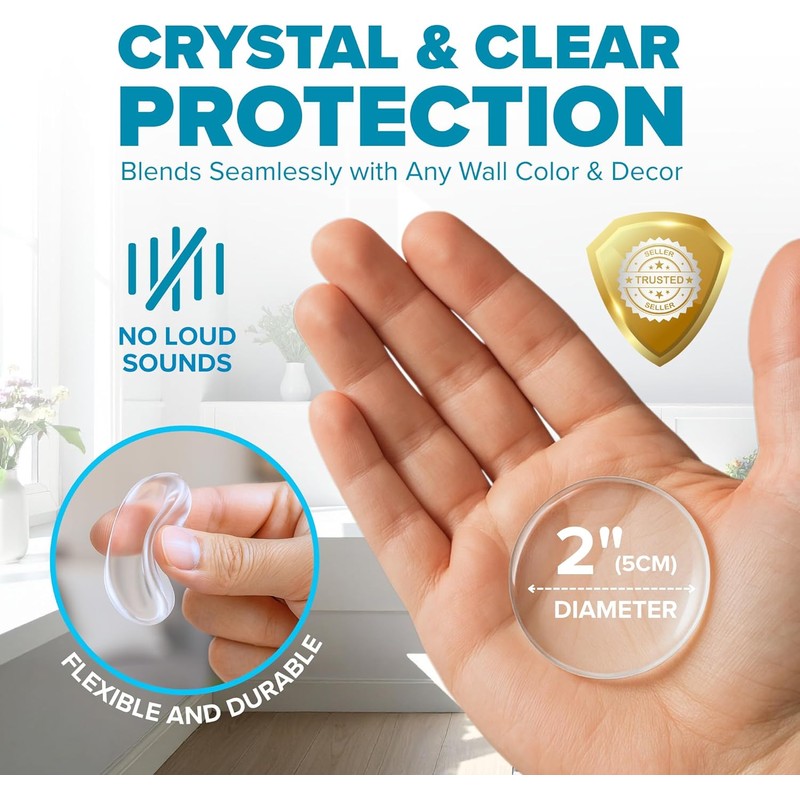 6 Pack Clear Wall Protector Door Stoppers – 2 Inch