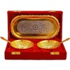 Gold and Silver Plated Bowl Spoon Tray Set with Red