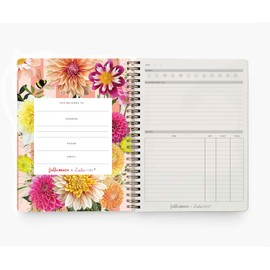 Lola Design x Dahlia Beach - Large Spiral Gardeners Notebook, Floral Design - Planners & Journals - Wiro Bound Notebook with Plant Details & Notes Section - 176x250mm, 250 Lined Pages